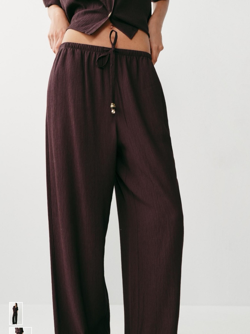 Zara Wide-Leg Drawstring Pants in Deep Plum 

Original price is $45